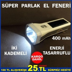 GÜNEŞ ENERJİLİ LEDLİ ENERJİ TASARRUFLU EL FENERİ K