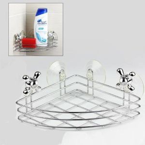 Krom Kaplama Retro Musluk Başı Modeli Vantuzlu Dekoratif Banyo Köşe Rafı 4 Vantuzlu