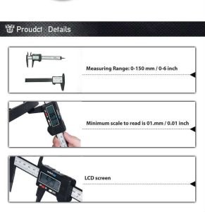 Kalınlık Ölçer Dijital Kumpas Karbon Fiber 150mm Dijital Elektronik Kumpas 0.1mm Yüksek hassasiyetli