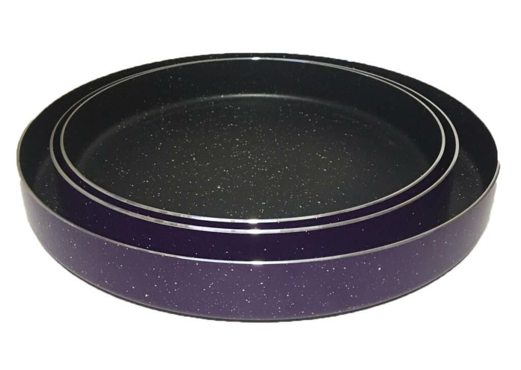 32-34-40cm 3'lü Sapsız 3 Katlı Granit Kaplama Alüminyum Tepsi Karamayan Torna Taban Yapışma Yapmaz