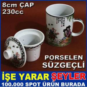 SÜZGEÇLİ ÇİN MOTİF PORSELEN BİTKİ ÇAYI KUPASI