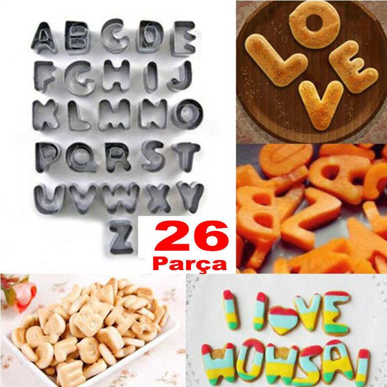 Alfabe Harf Pasta,Bisküvi ve Kurabiye Kalıpları 26 Adet Mini Metal Süsleme Kalıbı
