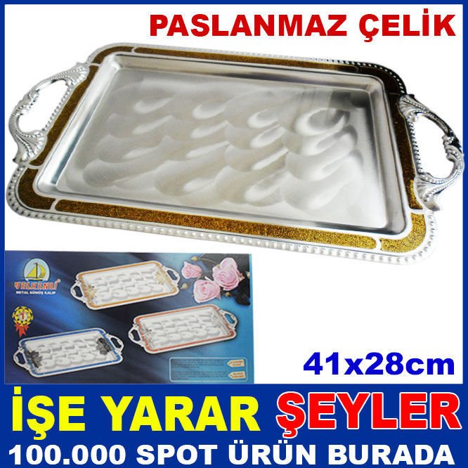 PASLANMAZ ÇELİK 41x28cm SERVİS VE ÇAY TEPSİSİ