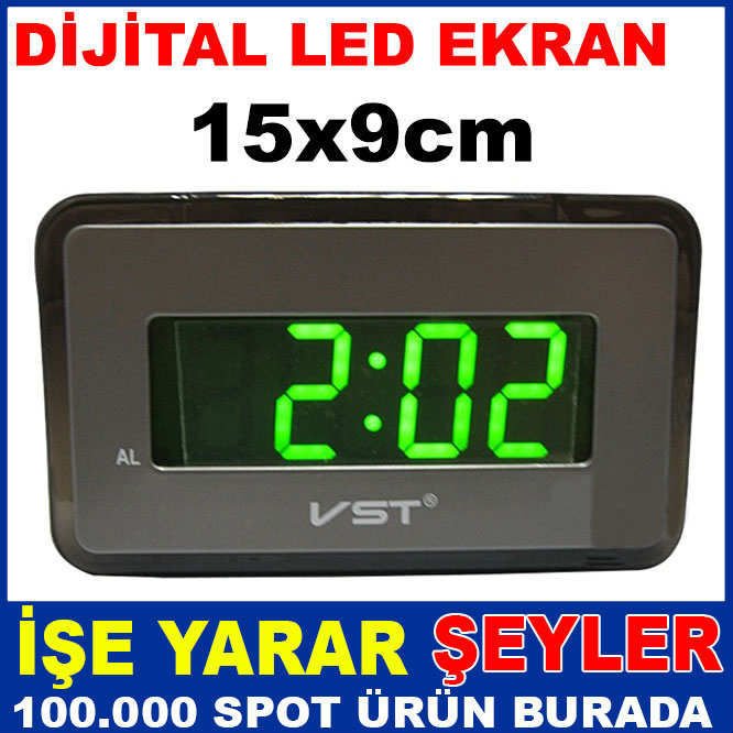 YEŞİL LED IŞIKLI ALARMLI DİJİTAL MASA SAATİ