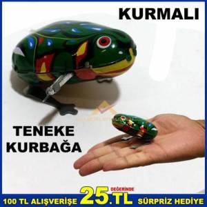 NOSTALJİK OYUNCAK KURMALI TENEKE KURBAĞA KURULUNCA ZIPLAYARAK YÜRÜR