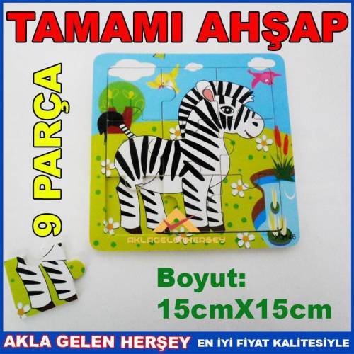 Çocuklar İçin Eğitici Ahşap Zebra Resimli Puzzle