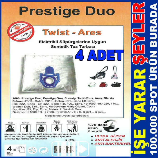 4 ADET PRESTİGE 3 KATLI SENTETİK TOZ TORBASI