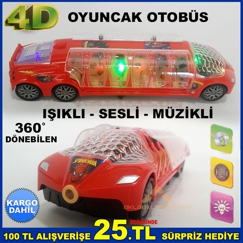 4D IŞIKLI SESLİ MÜZİKLİ HAREKETLİ OYUNCAK OTOBÜS