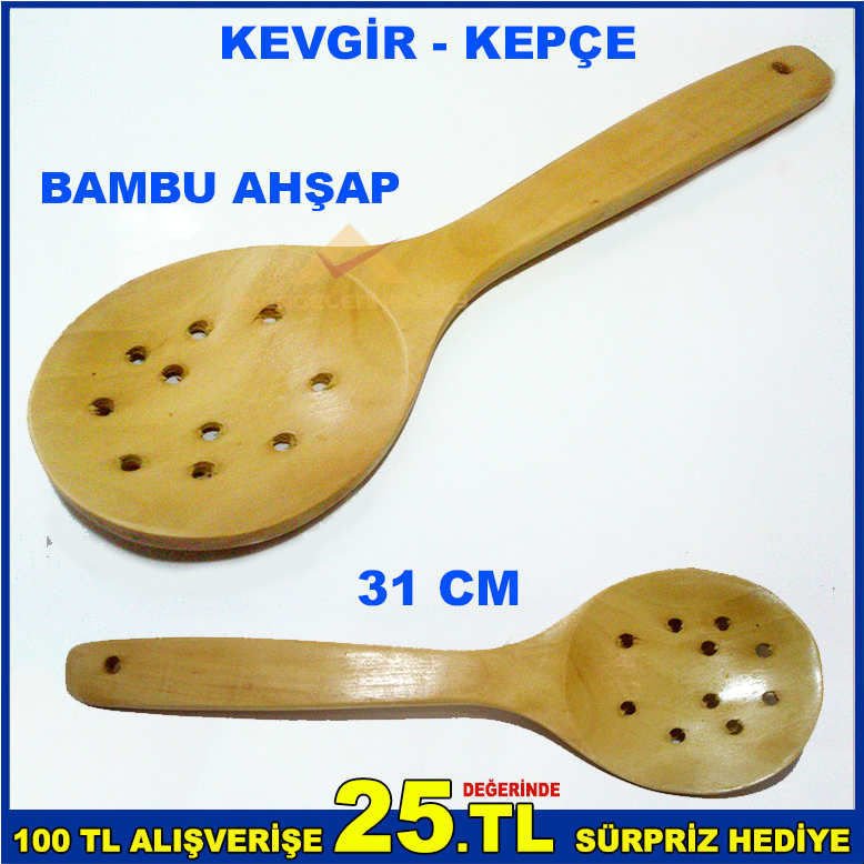 BAMBUDAN ÜRETİLMİŞ DELİKLİ AHŞAP KEVGİR KEPÇE