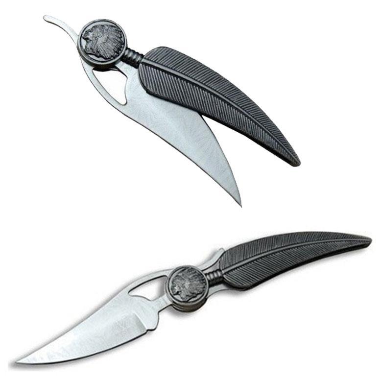 Welder 035 Mohikan Cep Çakısı Şık Tasarım Kamp Bıçağı Tüy Desenli Çelik Avcı Çakısı