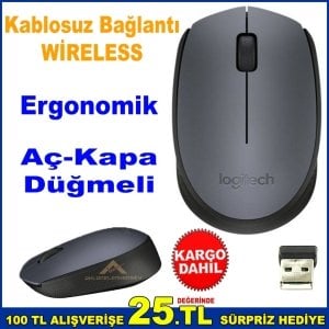 Logitech M170 Kablosuz Mouse Wireless Açma-Kapama Düğmeli 10x6cm