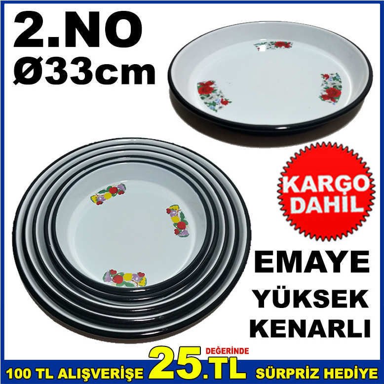 2.NO YUVARLAK ÇİÇEKLİ EMAYE 33cm YÜKSEK KENARLI FIRIN TEPSİSİ ÇİÇEKLİ ÇİNKO TEPSİ