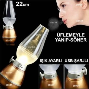 Antika Dizayn İdare Lambası,Üfleyerek Yanıp Sönen Işık Ayarlı