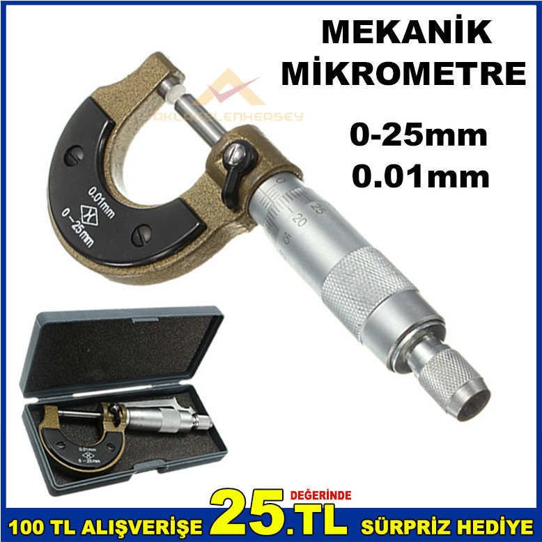 0.01mm HASSASİYET MEKANİK MİKROMETRE ÖLÇÜM ALETİ