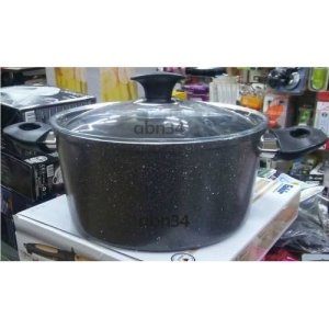 24cm Döküm Alüminyum Full Granit Kaplama Tencere Cam Kapakli