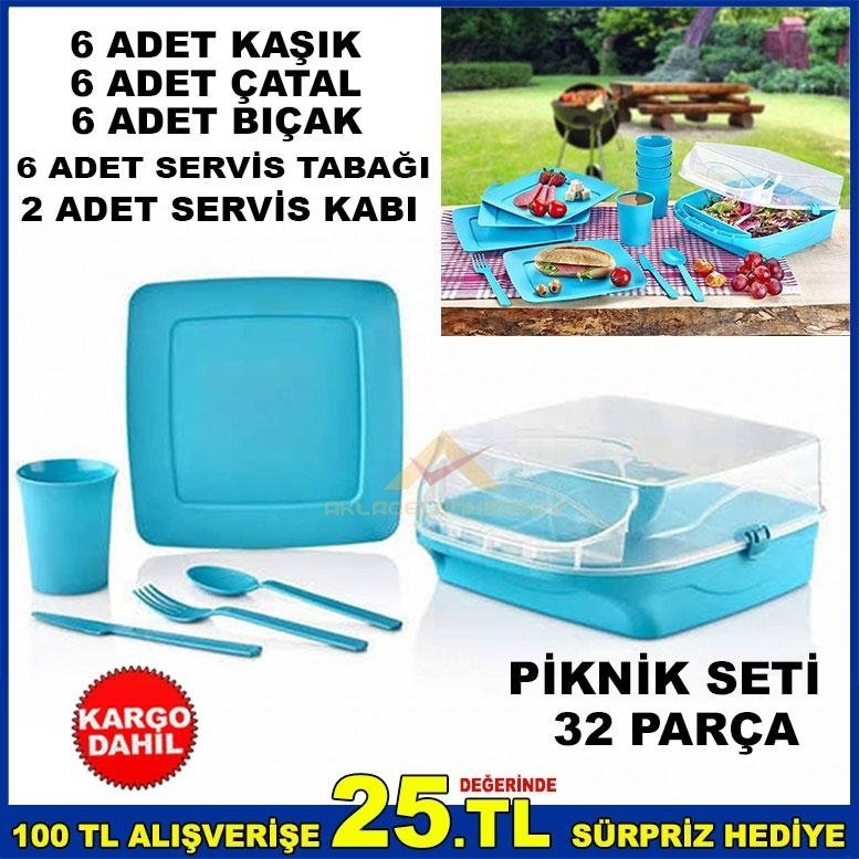 Goldex 32 PARÇA PLASTİK ÇANTALI PİKNİK SETİ KD