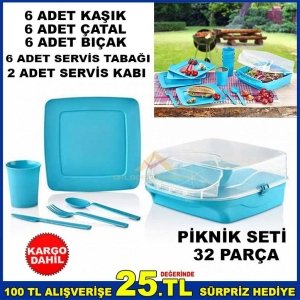 Goldex 32 PARÇA PLASTİK ÇANTALI PİKNİK SETİ KD