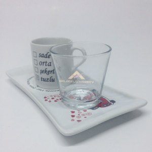 Damat Fincan Seti 3 Parçadan Oluşan Fincan,Bardak ve Altlık Porselen Gelin Damat Kahve Fincanı