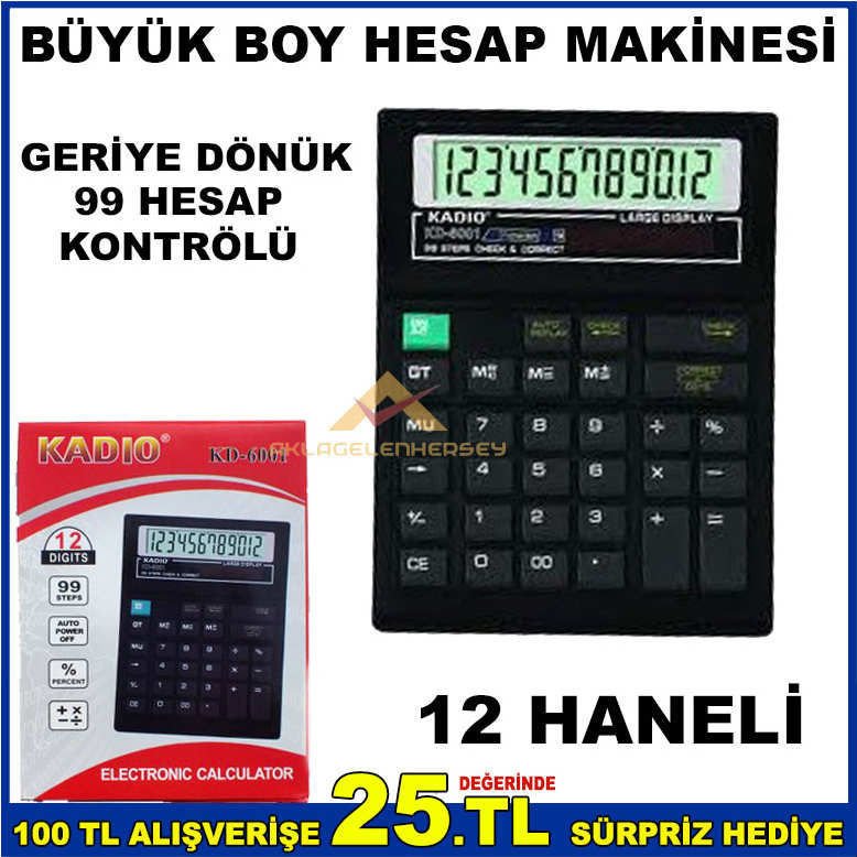 12 HANELİ 99 HESAP KONTROLLÜ HESAP MAKİNESİ