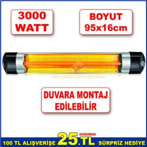 95x16cm 3000WATT GÜCÜNDE DUVARA MONTAJ EDİLEBİLEN MAXİMUM VERİMLİ EKONOMİK İNFRARED ISITICI