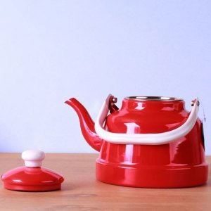 Üstten tutmalı emaye çaydanlık 3 litre büyük boy içi siyah dışı kırmızı nostaljik tek alt çaydanlık