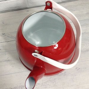 Üstten tutmalı emaye çaydanlık 3 litre büyük boy içi siyah dışı kırmızı nostaljik tek alt çaydanlık