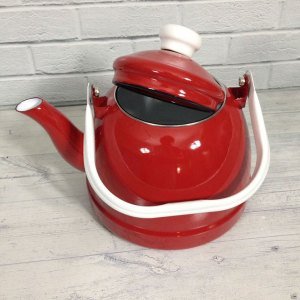 Üstten tutmalı emaye çaydanlık 3 litre büyük boy içi siyah dışı kırmızı nostaljik tek alt çaydanlık