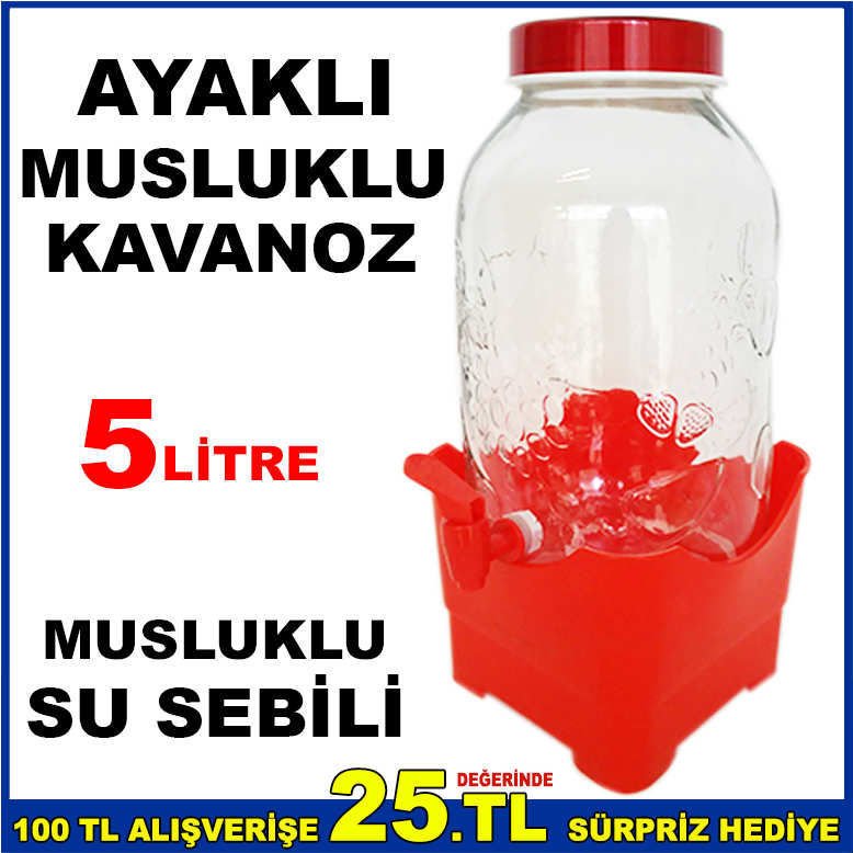 5 LİTRE AYAKLI MUSLUKLU CAM KAVANOZ SU SEBİLİ