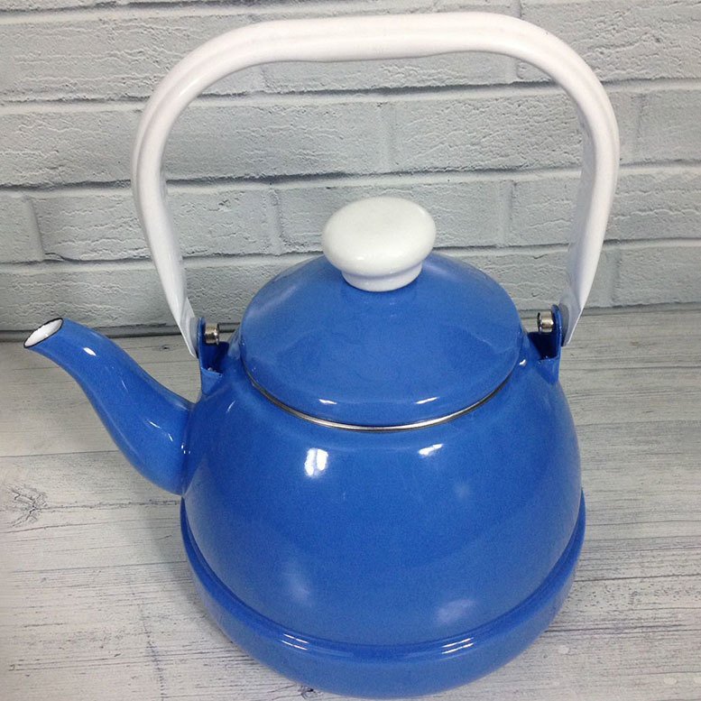 Üstten tutmalı emaye çaydanlık 2.5litre büyük boy içi beyaz dışı mavi nostaljik tek alt çaydanlık