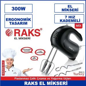 Raks El Mikseri 7 Hız Kademeli 300 W Ergonomik Tasarım Paslanmaz Aparatları ile 2 Yıl Garantili