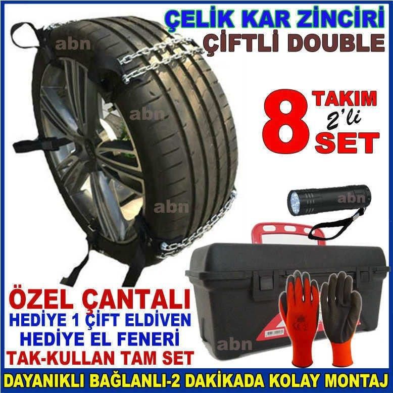 Kolay Takılan Araba Kar Zincir Seti 8x2=16 Çelik Zincirli Her Araba Lastiğine Uygun Çift Kat Koruma