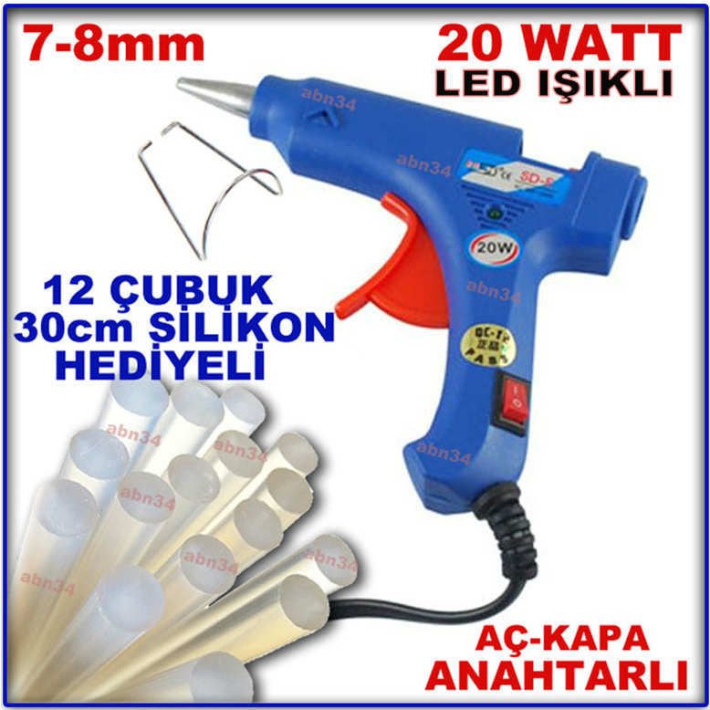 20W Sıcak Silikon Tabancası seti 12ad 30cm çubuk silikon hediyeli