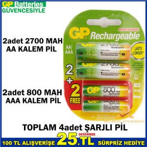 2adet AA 2700 + 2adet AAA 800 ŞARJLI KALEM PİL-1