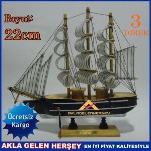 3 DİREKLİ 22 CM YELKENLİ AHŞAP MAKET GEMİ KD