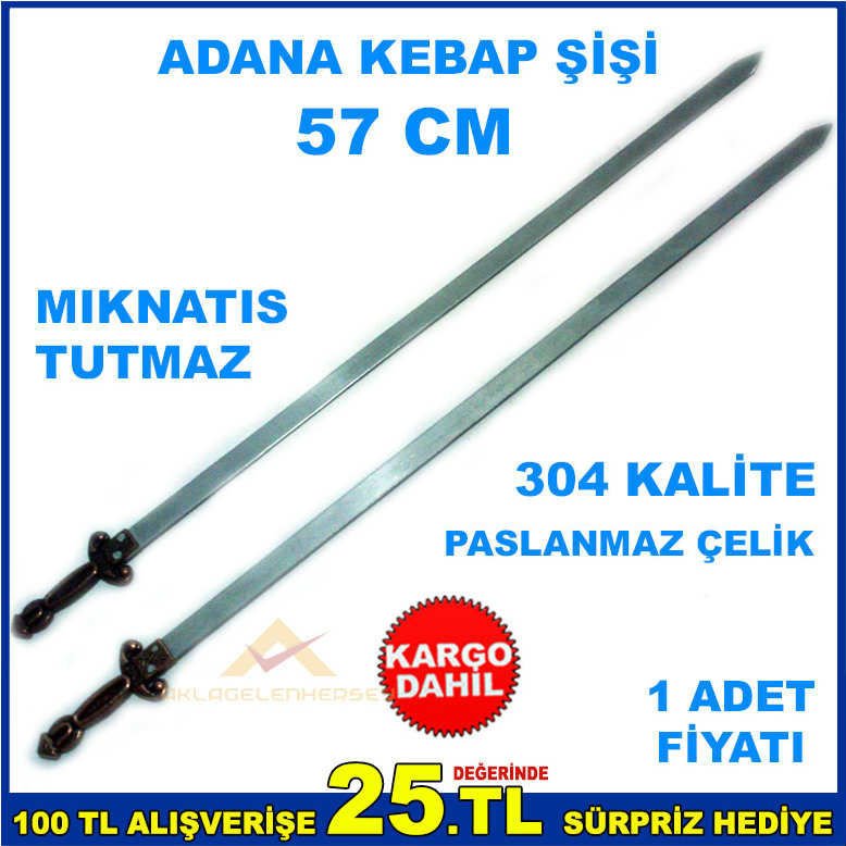 Eskitme kılıç başlı kebapçı şişi ömür boyu garantili 57cm uzun boy paslanmaz çelik adana kebabı şişi