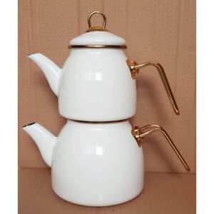 Nostalji Emaye Golden Çaydanlık Takımı Dışı Renkli, İçi Siyah, Kilit Kapak Özellikli