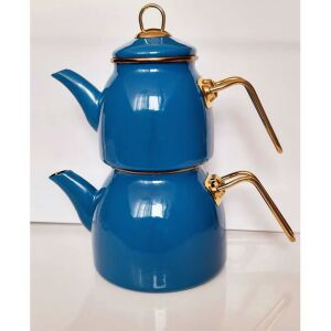 Nostalji Emaye Golden Çaydanlık Takımı Dışı Renkli, İçi Siyah, Kilit Kapak Özellikli