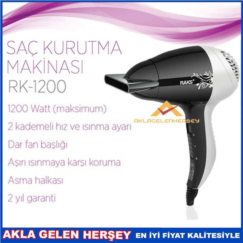 RAKS 1200Watt 2 HIZ SAÇ KURUTMA MAKİNASI RK-1200