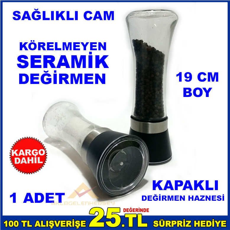 BÜYÜK CAM HAZNELİ 19cm TUZ KARABİBER DEĞİRMENİ