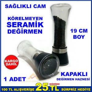 BÜYÜK CAM HAZNELİ 19cm TUZ KARABİBER DEĞİRMENİ