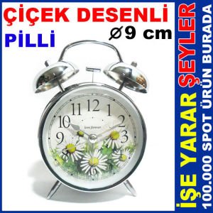 ÇİÇEK DESENLİ GÜÇLÜ ALARMLI ZİLLİ MASA SAATİ