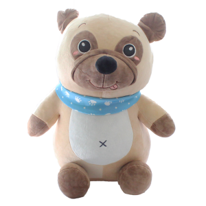 Oturan Fularlı Yavru Pug ve Kurt Peluş Oyuncak 40Cm 1 Adet Fiyatıdır