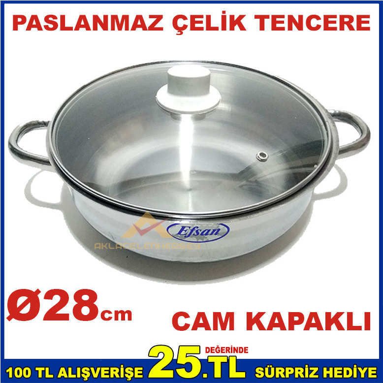 ÖZEL TABANLI CAM KAPAKLI ÇELİK TENCERE 28cm