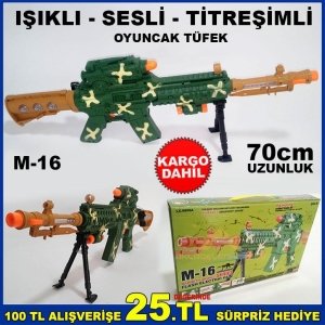 70cm TİTREŞİMLİ SESLİ IŞIKLI M-16 OYUNCAK TÜFEK