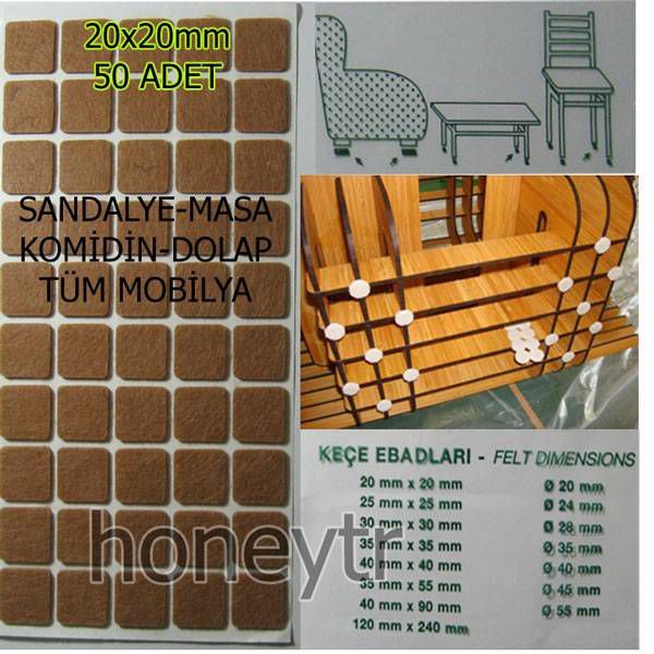Sandalye, Masa Mobilya Ayağına Zemin Koruyucu Keçe 20x20cm 50adet