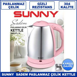 Sunny Sadem SN5 KTL 32 Pembe Gizli Rezistanslı Paslanmaz Çelik 304 Kalite 1.7 lt Kettle - Su Isıtıcı