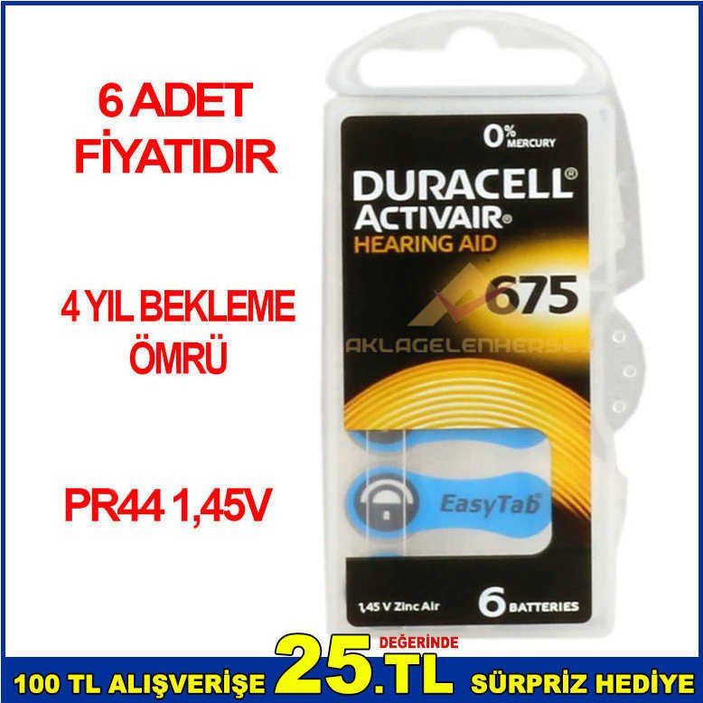 Dünyadaki Eniyi Kulaklık Pili 6ad 675 numara Duracell Kulaklık Pili DURACELL ACTIVAIR 675 PR44-1.45V