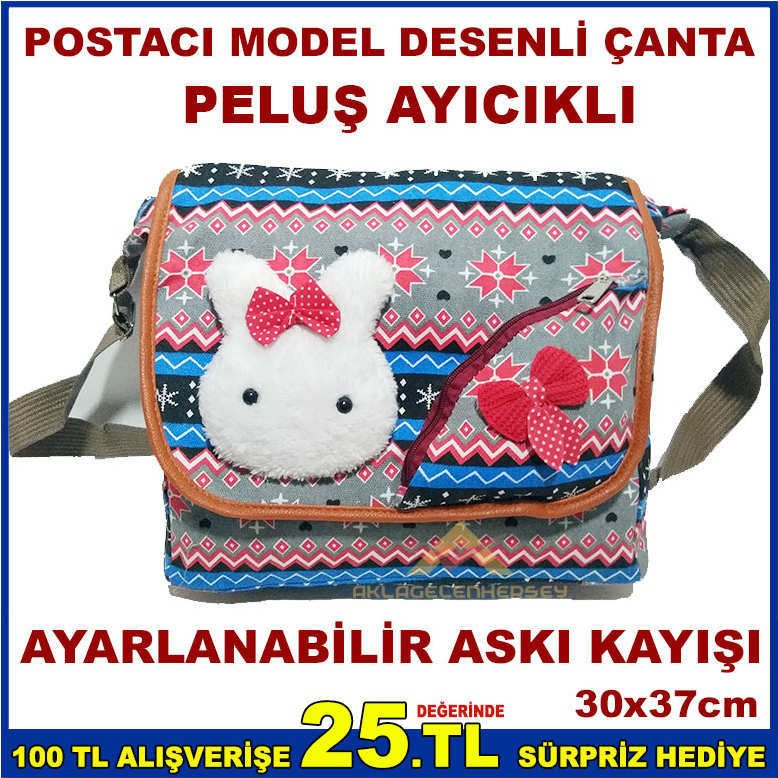 POSTACI MODEL PELUŞ AYICIKLI HELLO KİTTY DİZAYN GENÇ BAYAN ÇANTASI KADIN OMUZ ÇANTASI