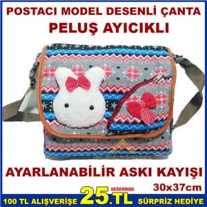 POSTACI MODEL PELUŞ AYICIKLI HELLO KİTTY DİZAYN GENÇ BAYAN ÇANTASI KADIN OMUZ ÇANTASI