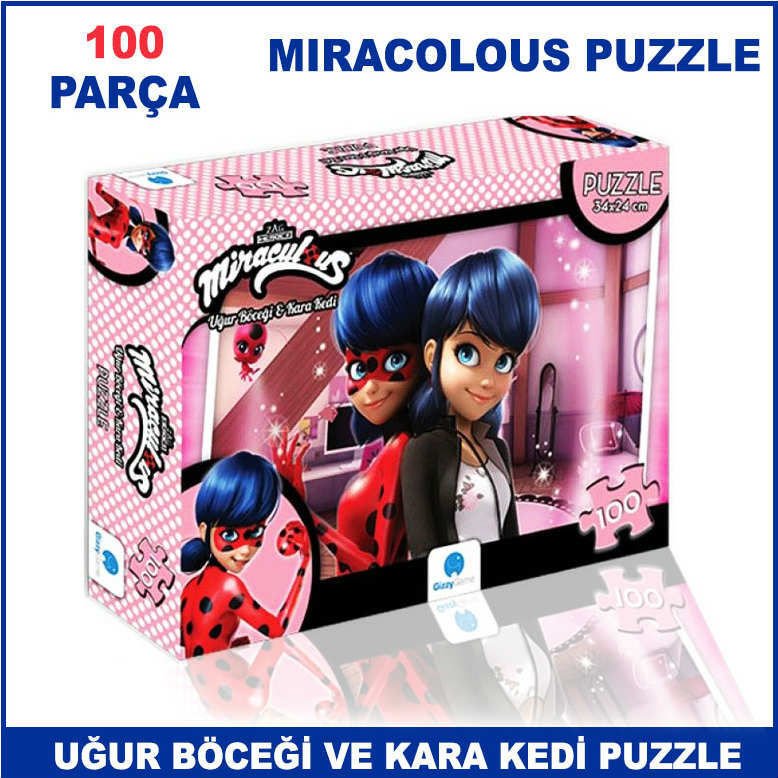 100 Parça Miracolous Puzzle - Uğur Böceği ve Kara Kedi Puzzle Orjinal Lisanslı Ürün